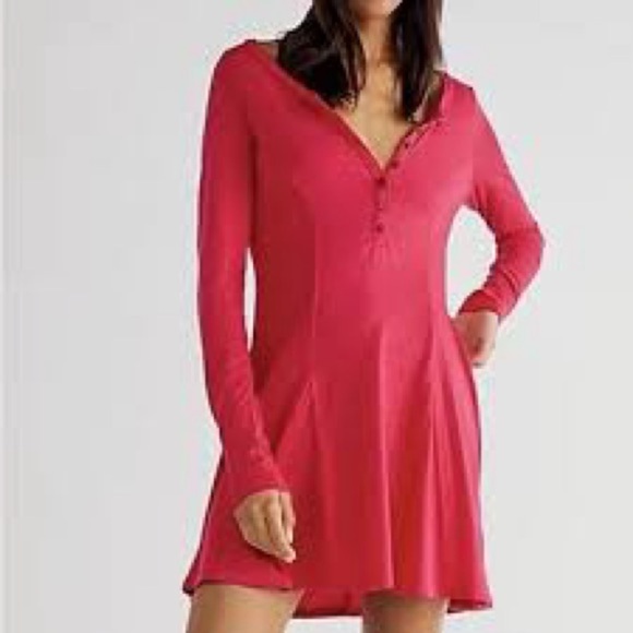 Free People FP Beach Womens Long Sleeve Miles of Beach Henley Mini Dress  S(v) - Picture 1 of 12